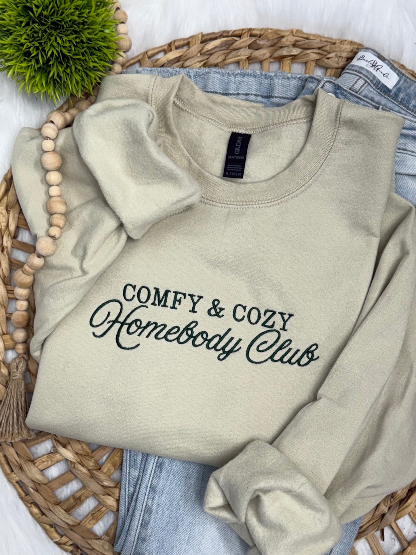 Comfy & Cozy Homebody Club- embroidered sweatshirt